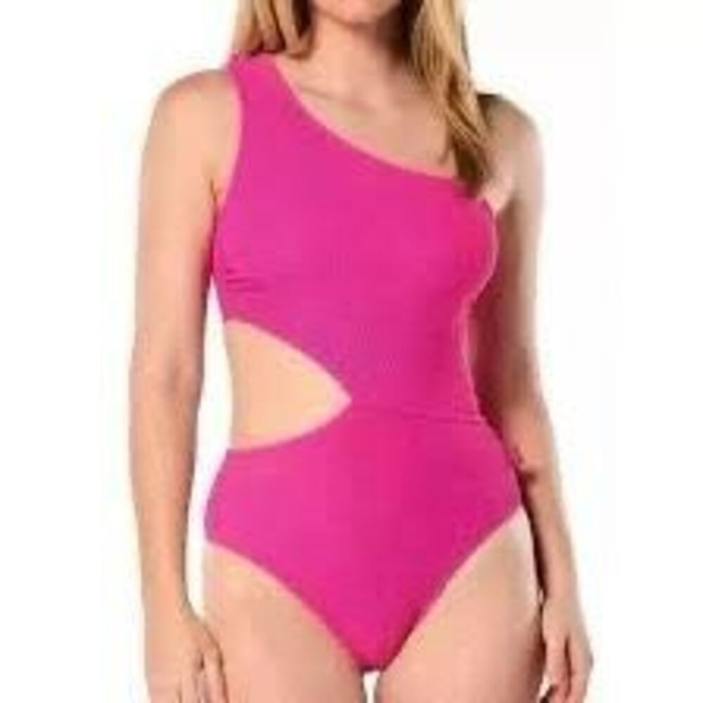 NWT MICHAEL MICHAEL KORS ONE SHOULDER SIDE CUT OUT ONE PIECE WOMEN SWIMSUIT Si